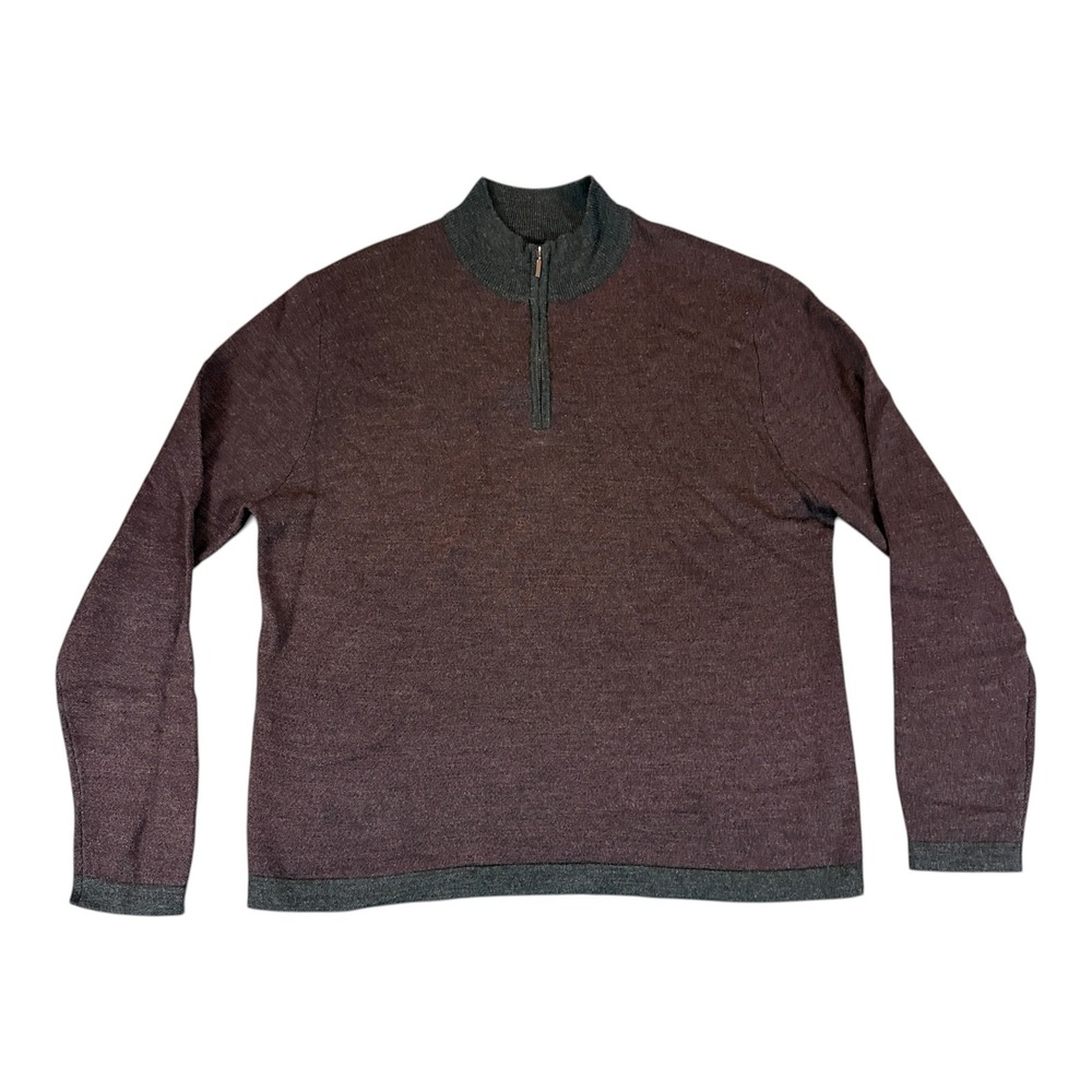 Toscano Quarter Zip Sweater Mens XXL Burgundy Merino Blend Mock Neck Pullover